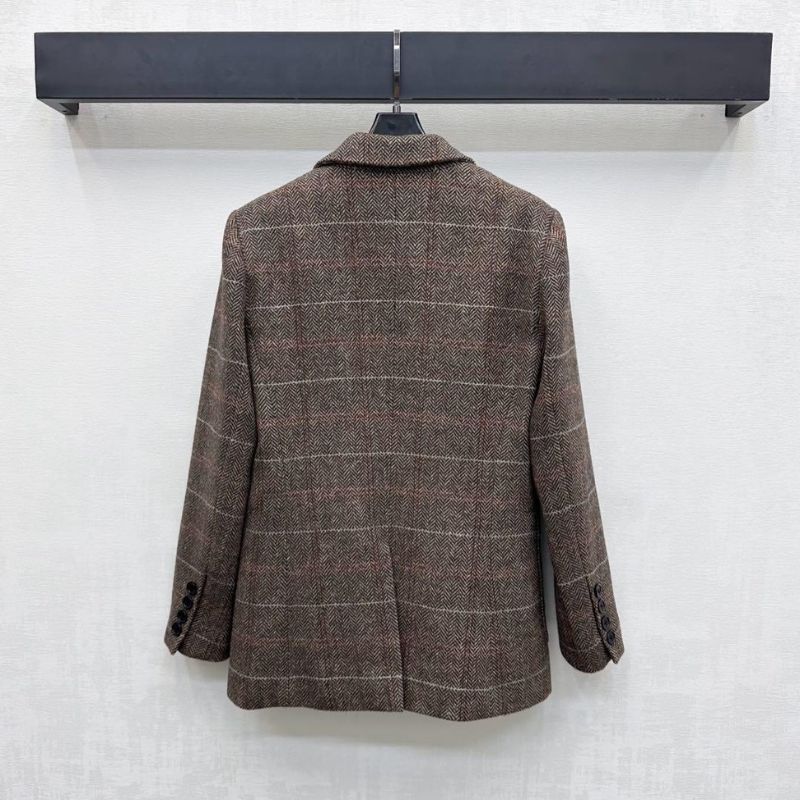 Miu Miu brown tweed blazer.