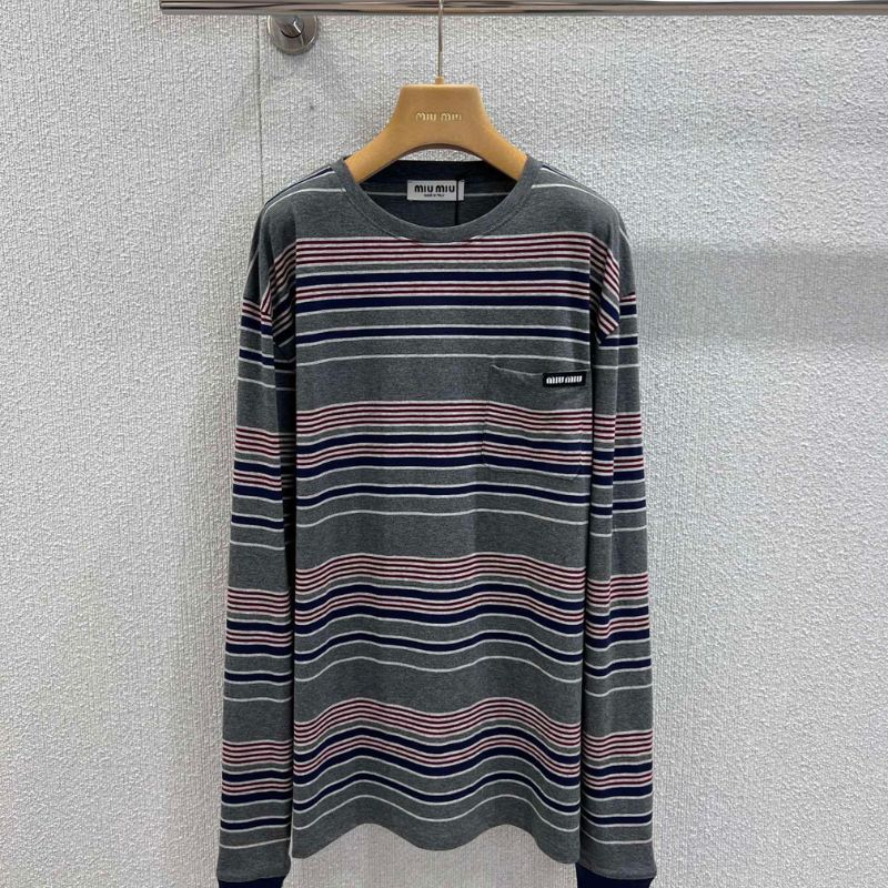 Miu Miu striped long-sleeved jersey T-shirt