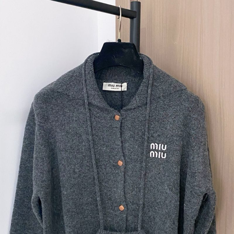 Miu Miu grey hooded sweater pouch pocket