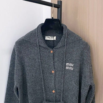 Miu Miu grey hooded sweater pouch pocket