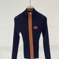 Miu Miu navy ribbed knit zip-up cardigan