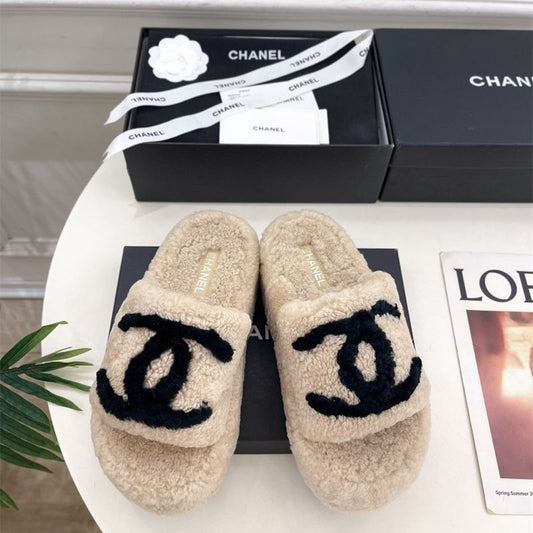 Chanel fuzzy slides