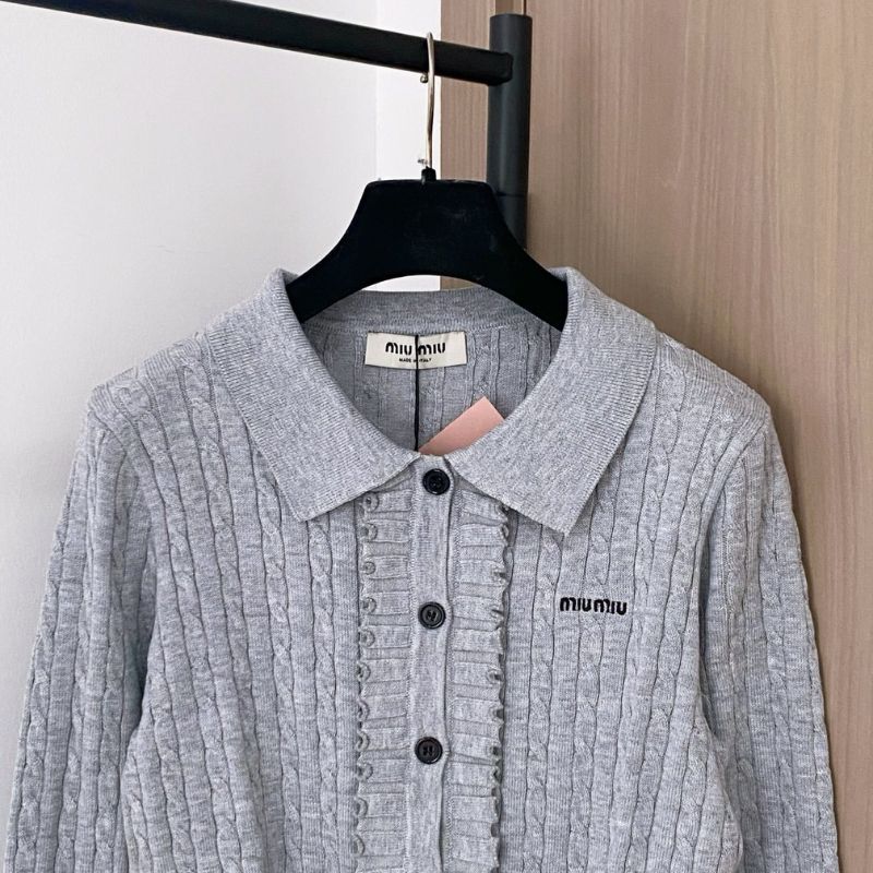 Miu Miu Logo-Embroidered Ribbed-Knit Cardigan