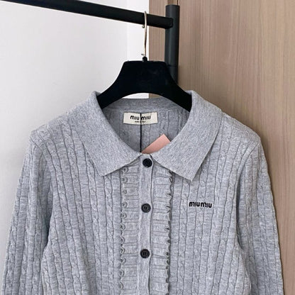 Miu Miu Logo-Embroidered Ribbed-Knit Cardigan