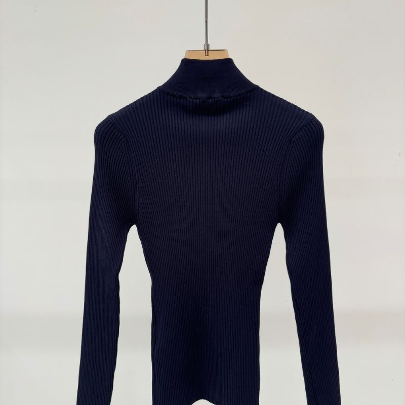 Miu Miu navy ribbed knit zip-up cardigan