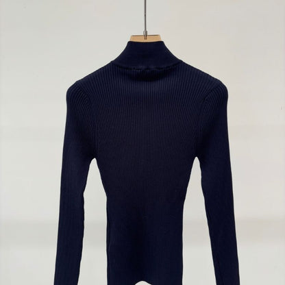 Miu Miu navy ribbed knit zip-up cardigan