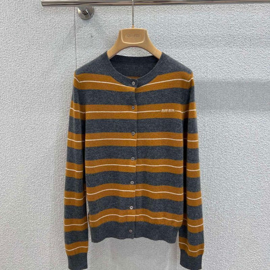 miu miu striped crewneck knit sweater