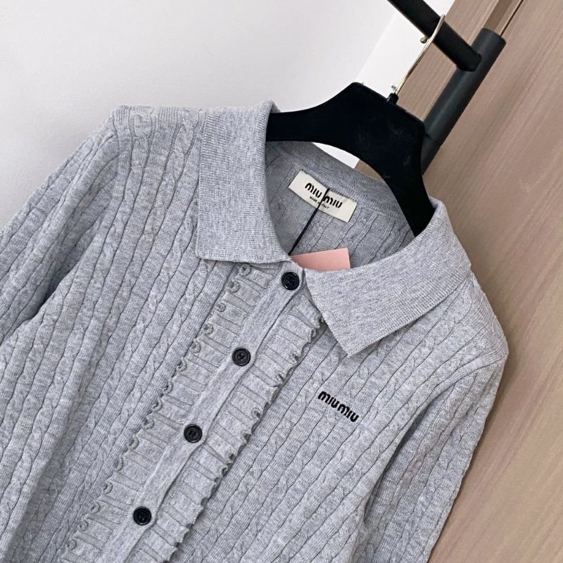 Miu Miu Logo-Embroidered Ribbed-Knit Cardigan