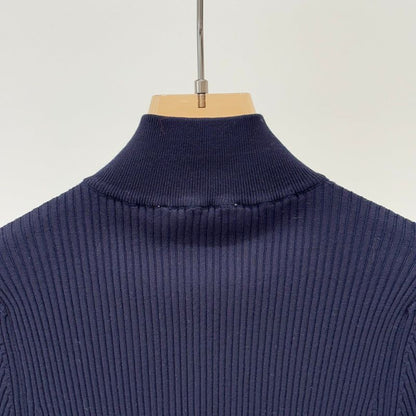 Miu Miu navy ribbed knit zip-up cardigan