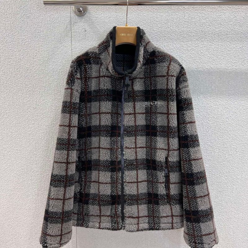 Miu Miu Checked Teddy Zipper Jacket