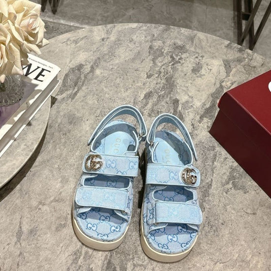Gucci sandal with Double G in light blue GG canvas