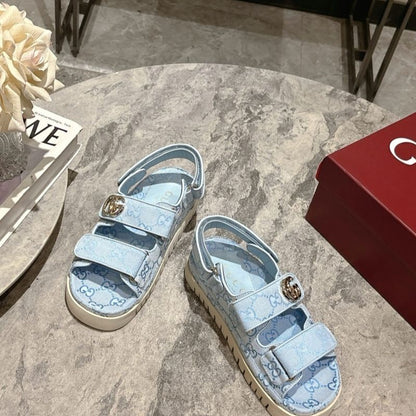 Gucci sandal with Double G in light blue GG canvas