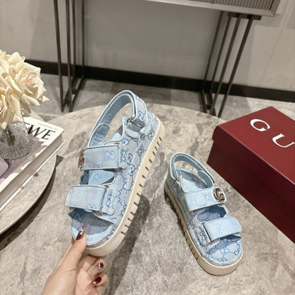 Gucci sandal with Double G in light blue GG canvas