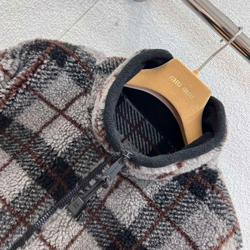Miu Miu Checked Teddy Zipper Jacket