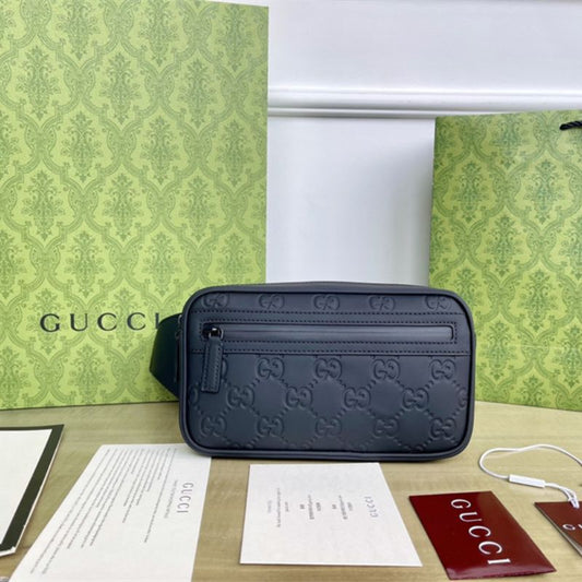 Gucci GG Embossed Leather Belt Bag in black