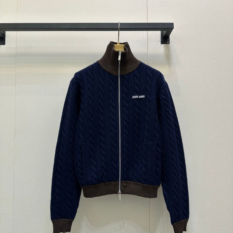 Miu Miu Logo-Embroidered Cable-Knit Zip-Up Cardigan.
