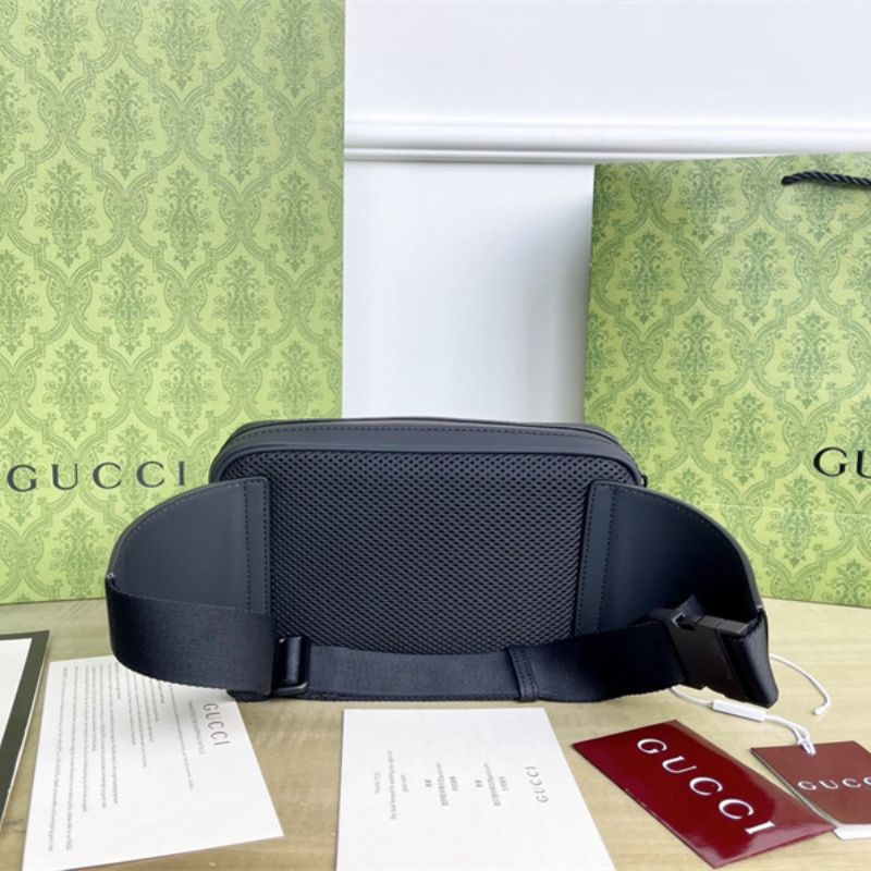 Gucci GG Embossed Leather Belt Bag in black