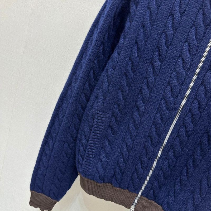 Miu Miu Logo-Embroidered Cable-Knit Zip-Up Cardigan.