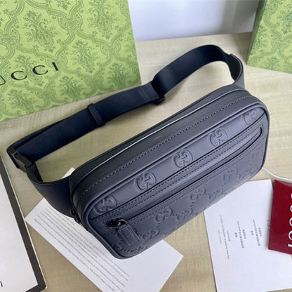 Gucci GG Embossed Leather Belt Bag in black