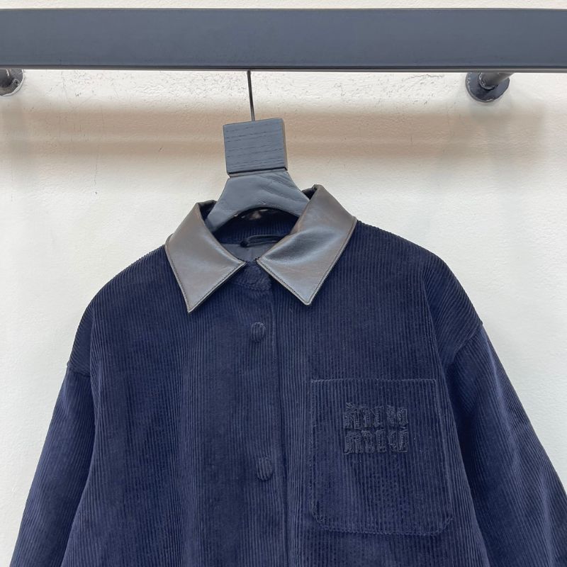 Miu Miu navy corduroy and nappa leather down jacket