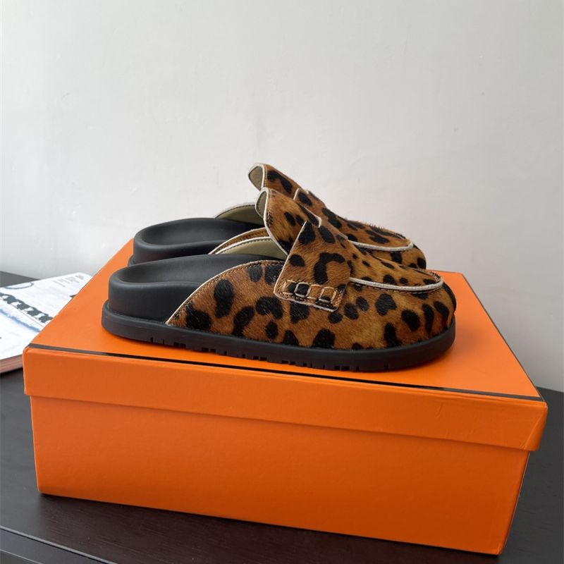 Hermes leopard-print mule loafers