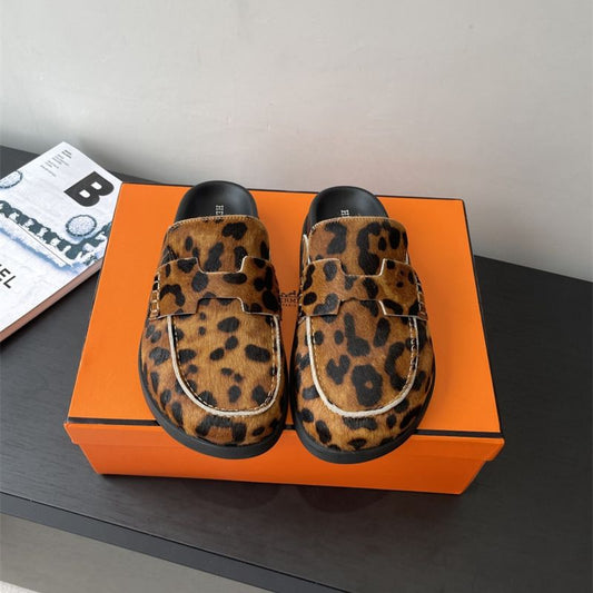 Hermes leopard-print mule loafers