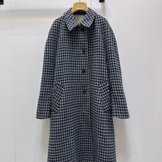 Miu Miu Single-Breasted Gingham-Check Coat.