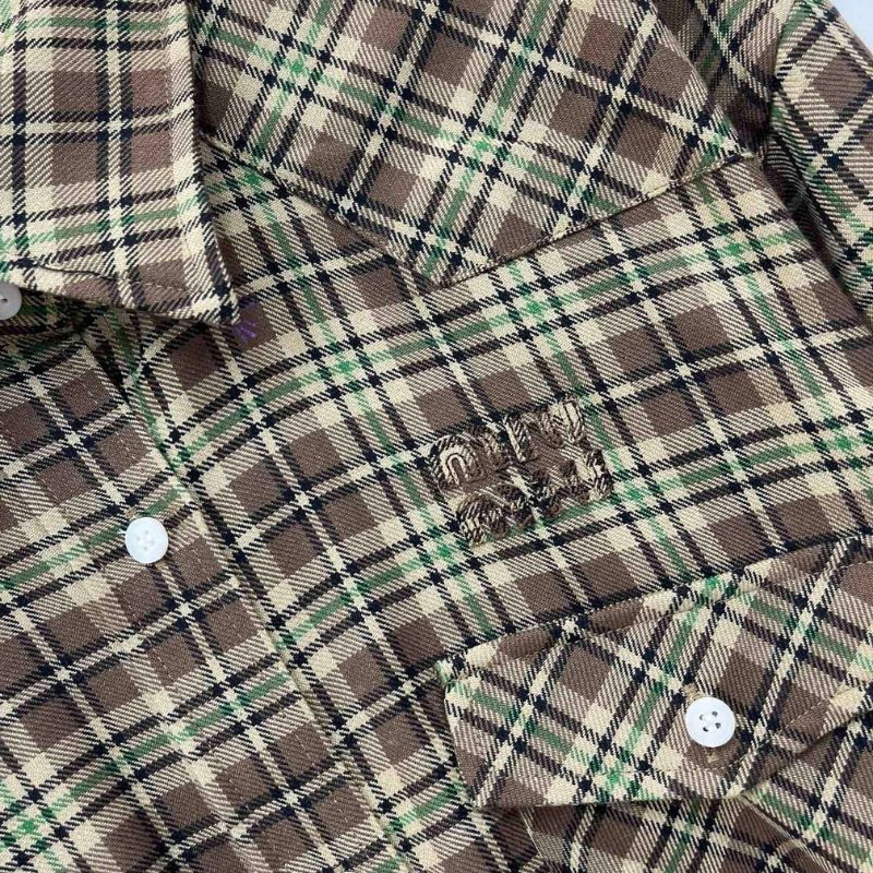 Miu Miu brown plaid shirt.