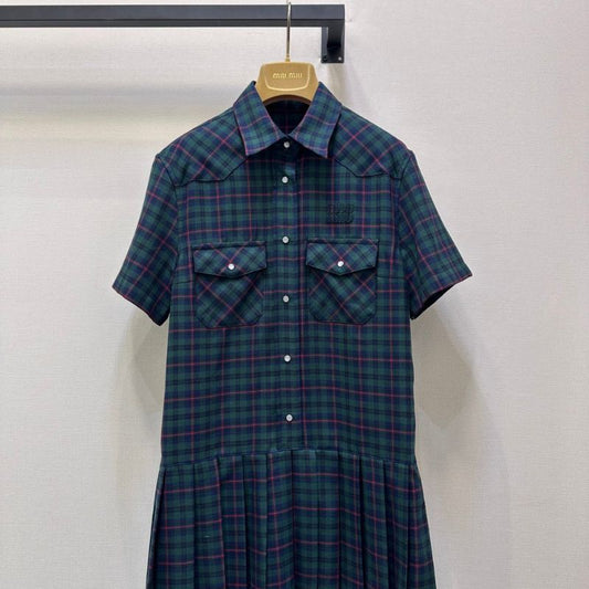 Miu Miu Pleated Plaid Mini-Dress