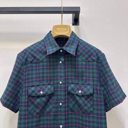 Miu Miu Pleated Plaid Mini-Dress