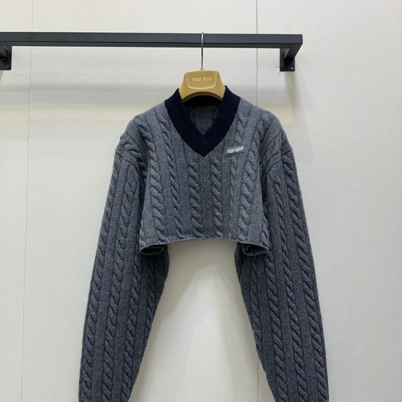 Miu Miu Logo-Embroidered Cable-Knit Sweater