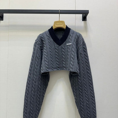 Miu Miu Logo-Embroidered Cable-Knit Sweater