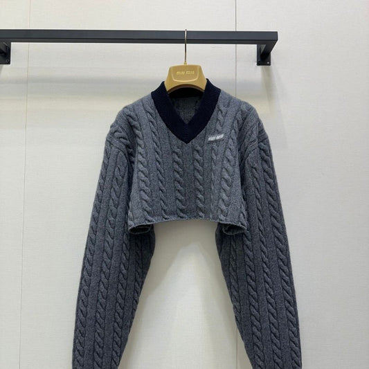 Miu Miu Logo-Embroidered Cable-Knit Sweater