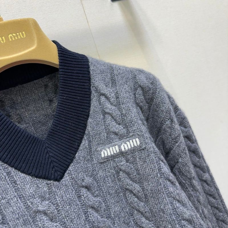 Miu Miu Logo-Embroidered Cable-Knit Sweater