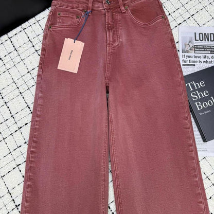Miu Miu wide-leg red or burgundy jeans