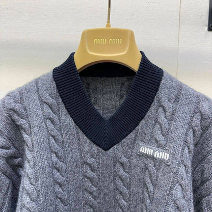 Miu Miu Logo-Embroidered Cable-Knit Sweater