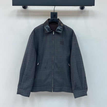 Miu Miu Prince of Wales check and bonded jersey blouson jacket