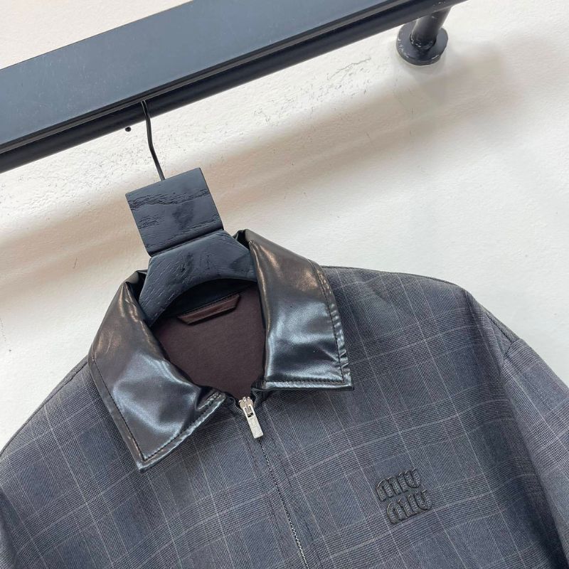 Miu Miu Prince of Wales check and bonded jersey blouson jacket