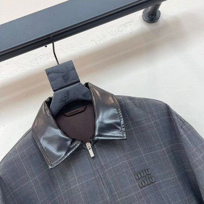 Miu Miu Prince of Wales check and bonded jersey blouson jacket