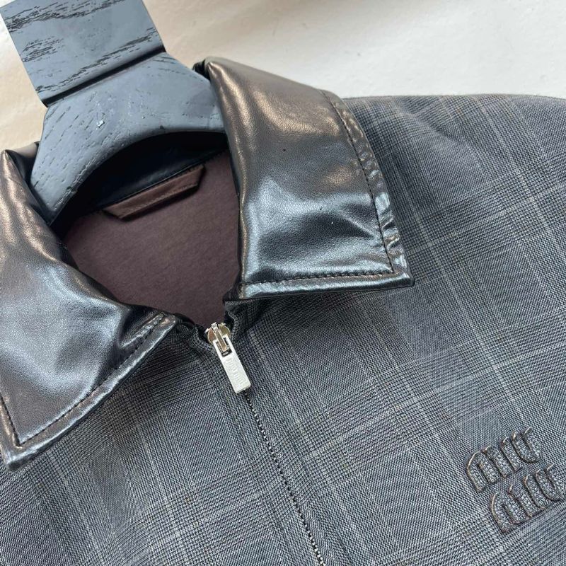 Miu Miu Prince of Wales check and bonded jersey blouson jacket