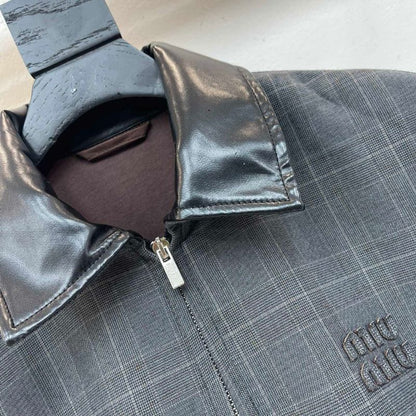 Miu Miu Prince of Wales check and bonded jersey blouson jacket