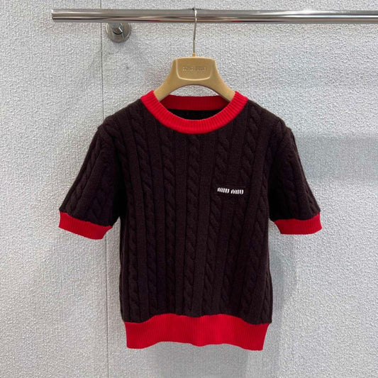 Miu Miu short-sleeved cable-knit sweater