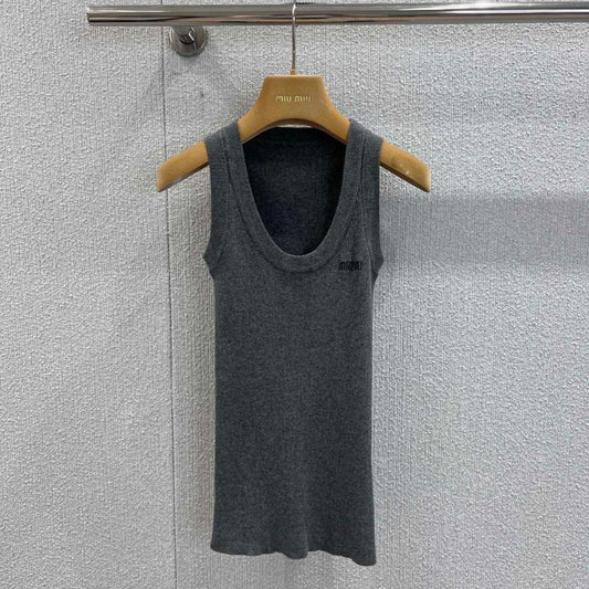 Miu Miu grey ribbed cotton tank top