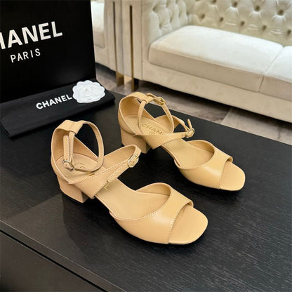 Chanel ankle strap block heel sandals