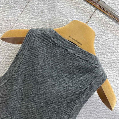 Miu Miu grey ribbed cotton tank top