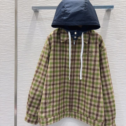 Miu Miu Gingham Check and Technical Fabric Jacket