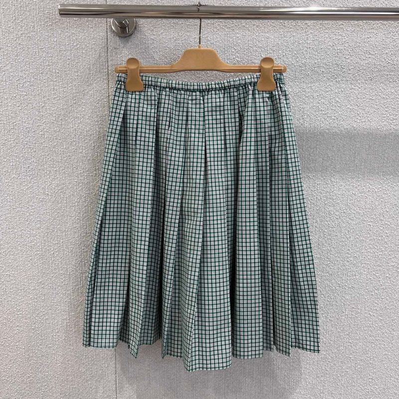 Miu Miu green plaid pleated skirt