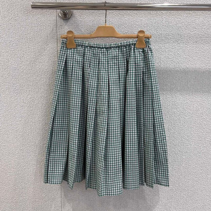 Miu Miu green plaid pleated skirt