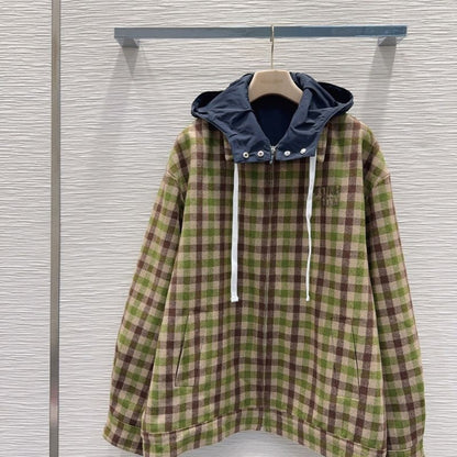 Miu Miu Gingham Check and Technical Fabric Jacket