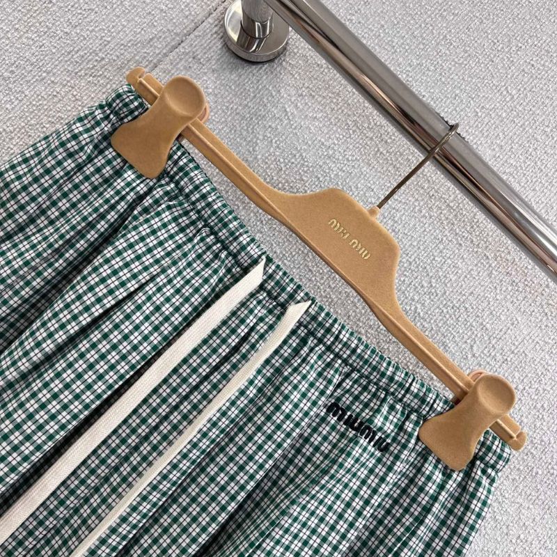 Miu Miu green plaid pleated skirt